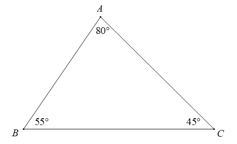 Cho tam giác ABC dưới đây (hình vẽ).    Tam giác ABC được gọi là A. tam giác nhọn;  (ảnh 1)
