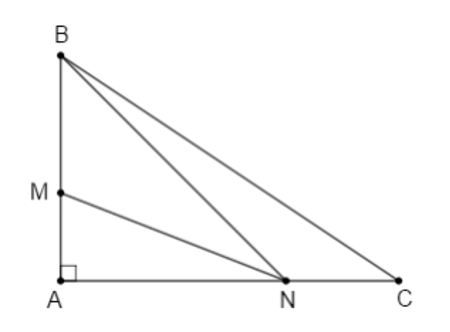 Cho tam giác ABC vuông tại A. Trên hai cạnh góc vuông AB và AC lấy lần lượt hai điểm (ảnh 1)