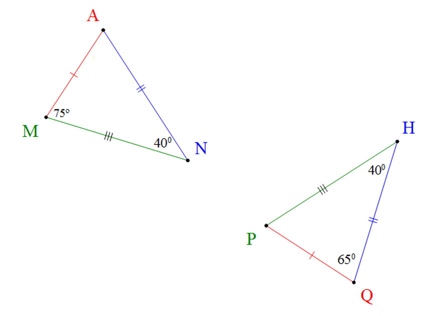 Cho hai tam giác trong hình vẽ dưới đây. (ảnh 1)