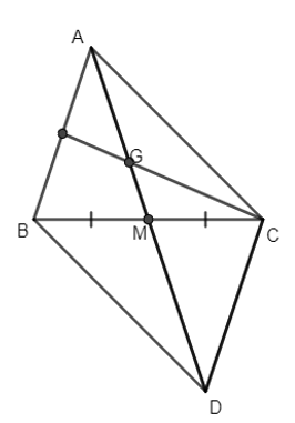 Cho hình bình hành ABCD, có M là trung điểm của BC, G là trọng tâm của tam giác ABC (tham khảo hình vẽ bên) (ảnh 1)