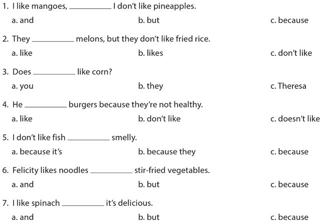 Complete the sentences. Circle the correct answers Hoàn thành các câu. Khoanh tròn  (ảnh 1)