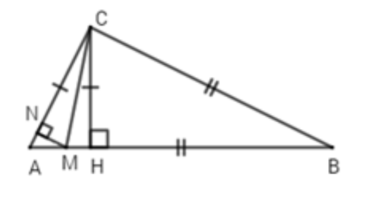 Cho tam giác ABC vuông tại C (AC < BC), CH vuông góc AB (H thuộc AB). Trên các cạnh AB (ảnh 1)