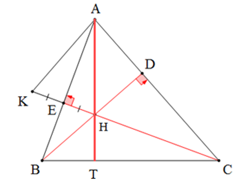 Cho tam giác ABC nhọn, hai đường cao BD và CE gặp nhau tại H. Vẽ điểm K sao cho AB (ảnh 1)