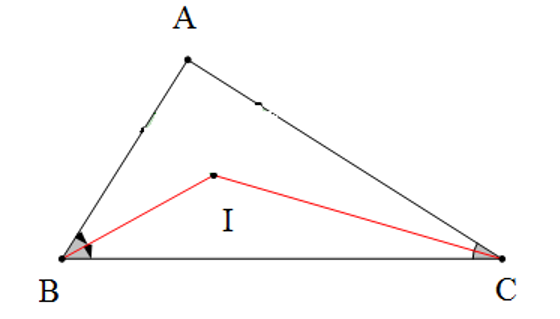 Cho tam giác ABC vuông tại A. Đường phân giác góc B và góc C cắt nhau tại I. Số đo góc BIC là (ảnh 1)