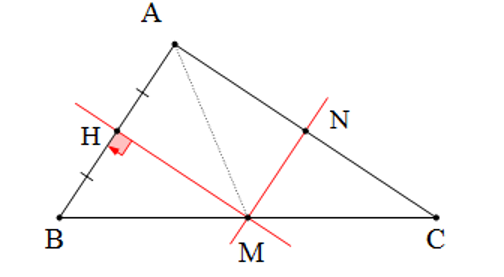 Cho tam giác ABC vuông tại A. Đường trung trực của AB cắt BC tại M. Gọi N (ảnh 1)