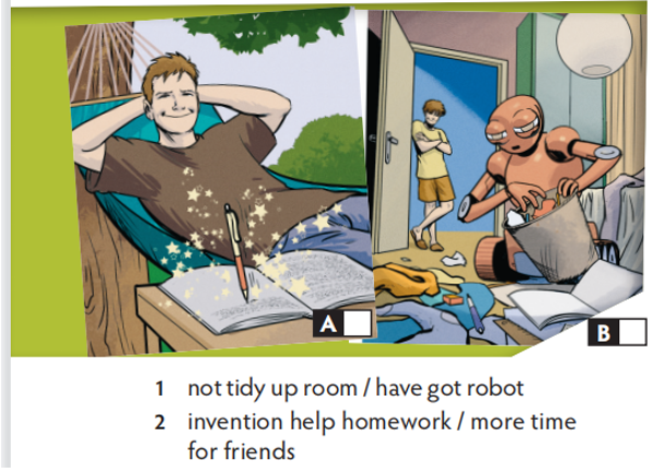 Speaking: Look at the pictures of two inventions. Match them with the phrases (ảnh 1)