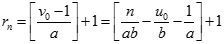 Cho a, b thuộc N*, (a, b) = 1; n thuộc {ab + 1, ab + 2, ...}. Kí hiệu rn là số cặp số (u,v) thuộc N* xN* sao cho n = au + bv. (ảnh 14)