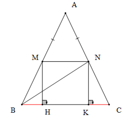Cho tam giác ABC cân tại A. Trên 2 cạnh AB và AC lấy hai điểm M và N sao cho AM = AN (ảnh 1)