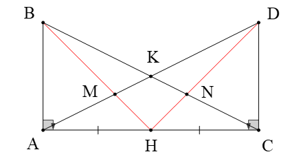 Cho tam giác ABC vuông tại A. Trung tuyến AK và BH cắt nhau tại M. Trên tia đối của tia KA (ảnh 1)