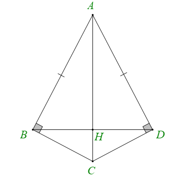 Cho hình vẽ dưới đây, biết AB vuông góc với BC, AD vuông góc với CD và cạnh AB = AD.  (ảnh 1)
