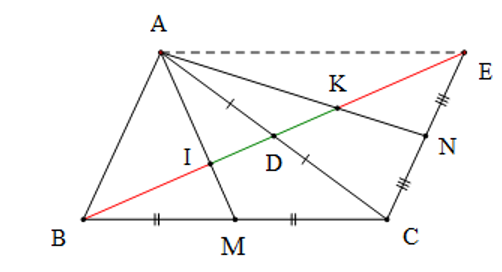 Cho tam giác ABC, đường trung tuyến BD, trên tia đối của tia DB lấy điểm E sao cho DE = DB (ảnh 1)