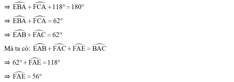Cho tam giác ABC có góc A=118 độ, các đường trung trực AB và AC cắt cạnh BC theo thứ tự (ảnh 2)