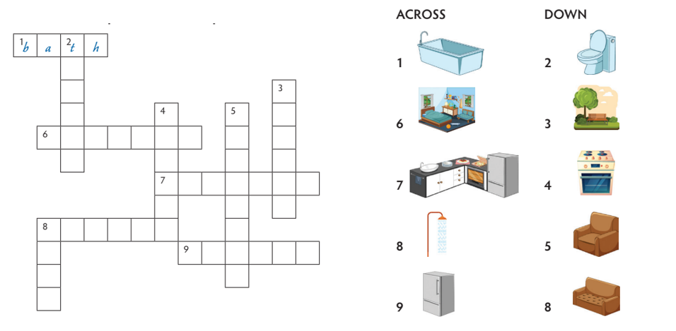 Look at the pictures and complete the crossword. (Nhìn vào những bức tranh và hoàn thành ô chữ.) (ảnh 1)