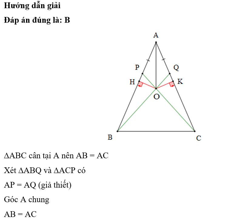 Cho tam giác ABC cân tại A, trên các cạnh AB, AC lần lượt lấy hai điểm P và Q sao cho (ảnh 1)
