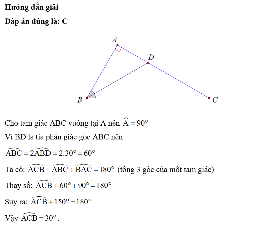 Cho tam giác ABC vuông tại A, tia phân giác góc B cắt AC tại D. (ảnh 1)