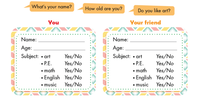 Fill in the school form. Ask, write, and circle. (Điền vào mẫu đơn của trường. Hỏi, viết và khoanh tròn) (ảnh 1)