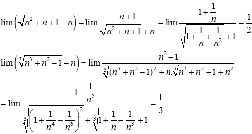 Tính giới hạn của dãy số D = lim (căn bậc hai n^2 + n + 1 - 2 căn bậc ba n^3 + n^2 - 1 + n) A. dương vô cùng B. âm vô cùng (ảnh 3)