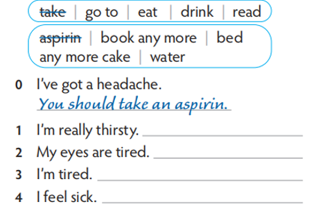 Use should/shouldn’t and a word from each list to give advice to these people. (ảnh 1)