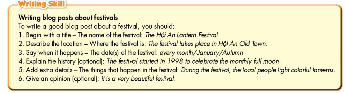 Read about writing festival blog posts. Then, read the blog post about the  Khánh Hạ