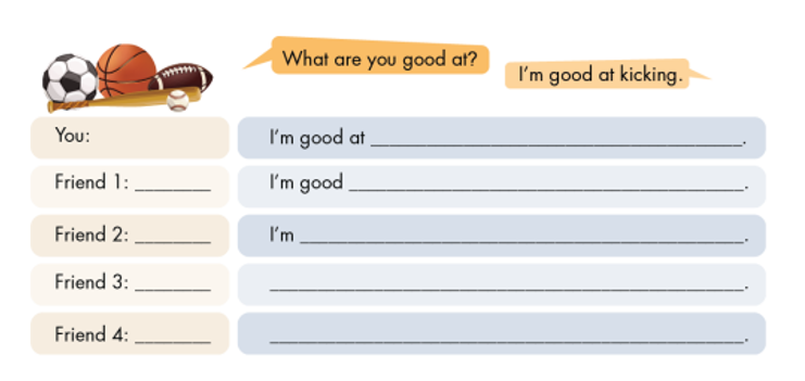 Write about you. Then, ask your friends and complete the table (Viết về bạn. Sau đó (ảnh 1)