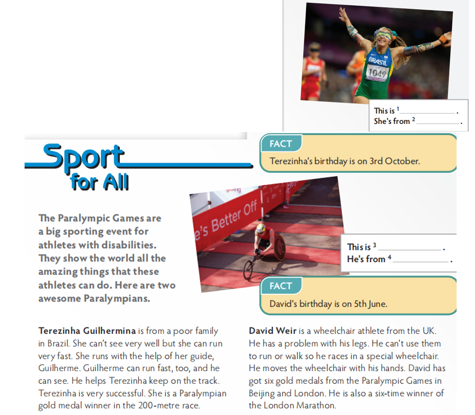 Read and listen to the article. Write the information about these two sportspeople in the boxes.  (ảnh 1)