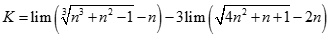 Giá trị của K = lim (căn bậc ba n^3 + n^2 -1 - 3 căn bậc hai 4n^2 + n + 1 + 5n) bằng: A. dương vô cùng B. âm vô cùng C. -5/12 D. 1 (ảnh 2)