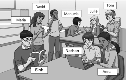 1. What s David doing 2. Are Nathan and Anna using a computer 3. doing Hes reading (ảnh 1)