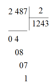 Cho phép tính: 2 487 : 2 = ?. Phép tính đã cho có số dư là bao nhiêu? A. 1 B. 2 C. 3 D. 4 (ảnh 1)