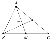 Cho tam giác ABC có M là trung điểm của BC, G là trọng tâm của tam giác ABC. Khẳng định nào sau đây đúng? (ảnh 1)