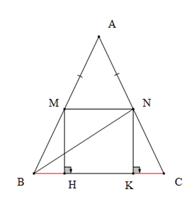 Cho tam giác ABC cân tại A. Trên 2 cạnh AB và AC lấy hai điểm M và N sao cho AM = AN. (ảnh 1)