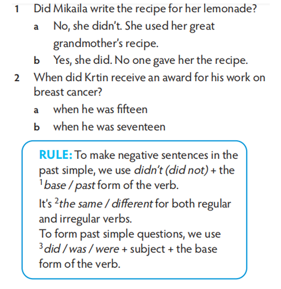 Choose the correct answers to the questions. Use the text on page 50 to help you (ảnh 1)