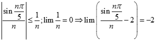 lim (n^2 sin n pi/5 - 2n^3) bằng:  A. dương vô cùng B. 0 C. -2 D.  âm vô cùng (ảnh 4)