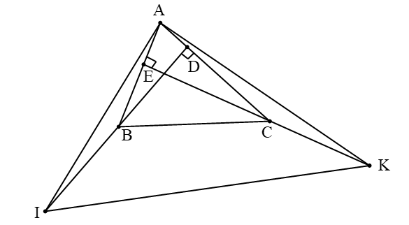 Cho tam giác ABC nhọn có đường cao BD và CE. Trên tia đối của tia BD lấy điểm I sao cho (ảnh 1)