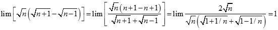 Giá trị đúng của lim [ căn bậc hai n (căn bậc hai n + 1 - căn bậc hai n - 1)] là: A. -1 B. 0 C. 1 D. dương vô cùng (ảnh 2)