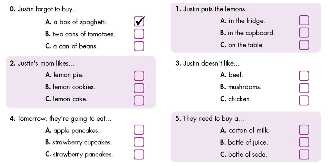 You will hear Justin and his dad talking in the kitchen. For each question, choose the (ảnh 1)