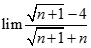 Tính giới hạn: lim căn bậc hai n+ 1 - 4/ căn bậc hai n + 1 + n A. 1 B. 0 C. -1 D. 1/2 (ảnh 1)