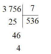 Số dư của phép chia 3 756 : 7 là: A. 7 B. 6 C. 5 D. 4 (ảnh 1)