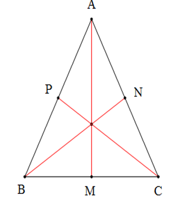 Cho tam giác ABC cân tại A. Các đường trung tuyến AM, BN, CP. (ảnh 1)