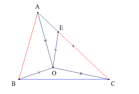 Cho tam giác ABC có AC > AB. Trên cạnh AC lấy điểm E sao cho CE = AB. (ảnh 1)