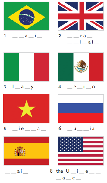 Complete the names of the countries (add the consonants). (Hoàn thành tên (ảnh 1)