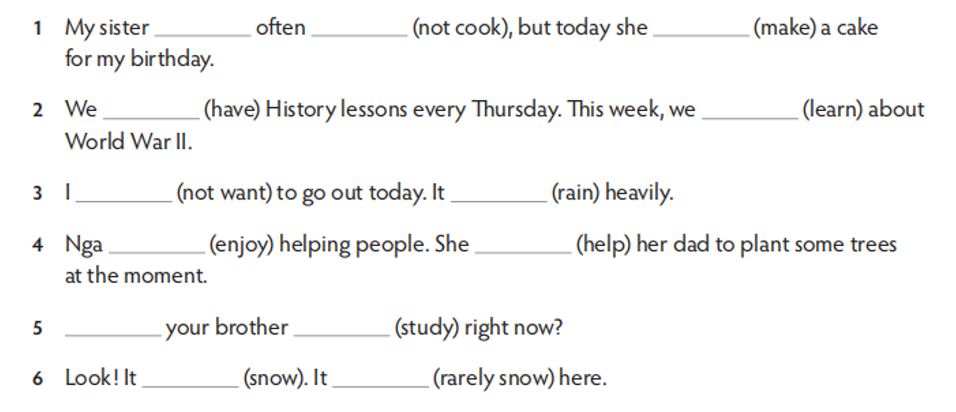 Complete the sentences. Use the present simple or present continuous form of the verbs (ảnh 1)