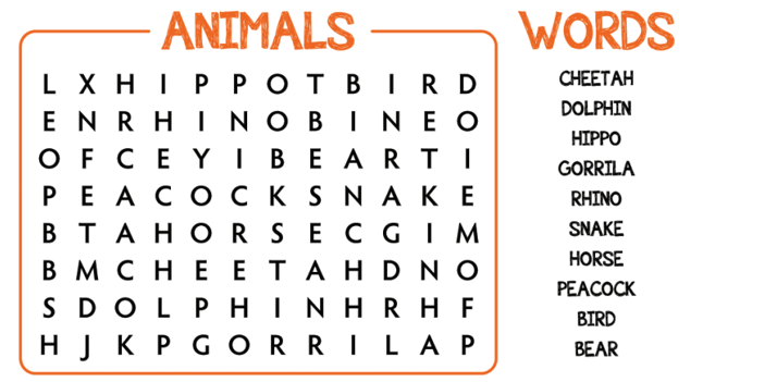 Do the word search and find the given animals. (Làm bộ tìm kiếm từ và tìm ra những con vật đã cho.) (ảnh 1)