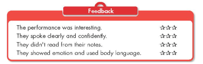 Look at the Feedback form. Discuss with your partner how you could improve your  (ảnh 1)