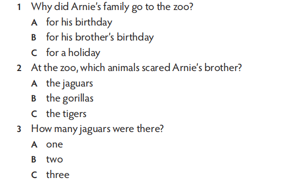 Listen to Arnie talking about his trip to the zoo and circle the correct answers (A, B or C) (ảnh 1)