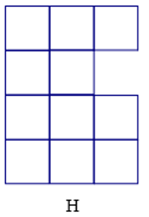Cho hình sau:   Diện tích hình H gồm số ô vuông là: (ảnh 1)