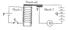 Trên hình vẽ mô tả nguyên tắc cấu tạo của một rơle điện từ. Trong đó mạch 1 gồm nam châm điện,  (ảnh 1)