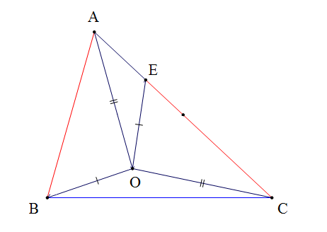 Cho tam giác ABC có AC > AB. Trên cạnh AC lấy điểm E sao cho CE = AB. (ảnh 1)