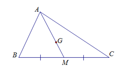 Tam giác ABC có trung tuyến AM = 9 cm và trọng tâm G. Độ dài đoạn AG là (ảnh 1)