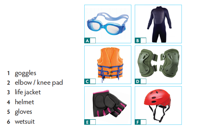 Do you know any sports protective equipment? Match the sports protective equipment (ảnh 1)