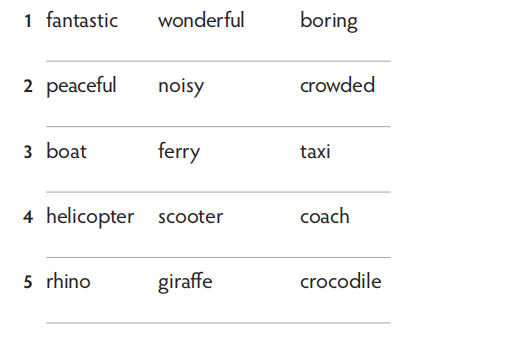 Circle the odd one out in each list. Explain your choice. (Khoanh tròn vào từ khác  (ảnh 1)